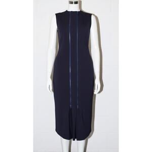 Poppyseed Dress Womens XS Sleeveless Zip Front Slit Midi Fitted Made in USA